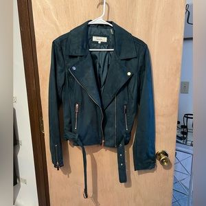 Wildflower Emerald Green Faux-Suede Biker Jacket with Rose Hold Hardware